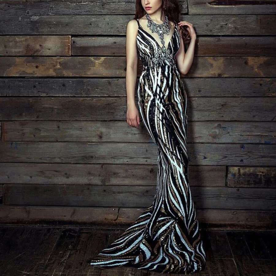 

DressBird женские летние облегающие вечерние платья, сексуальное платье с V-образным вырезом, на бретельках, с блестками, элегантные вечерние пл...