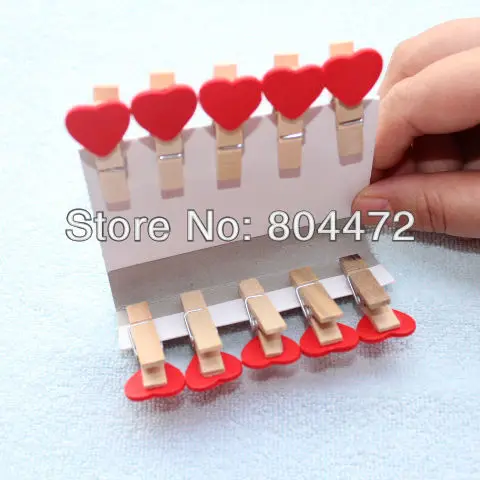 

600 X Red Clothespins Valentine Love Heart Wooden Pegs Paperclips Photoclips Decoration Wood Craft Pegs Mini Heart Wedding Party
