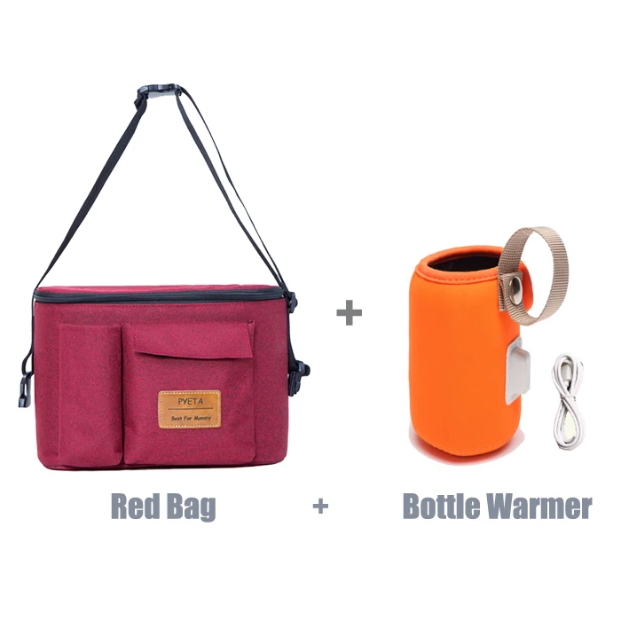 Red Bag And Warmer PYETA, Новое поступление, сумка для детских колясок, органайзер для детских вещей, сумка для подгузников для мам, сумка для подгузников для хранения детских принадлежностей - Цвет: Red Bag And Warmer