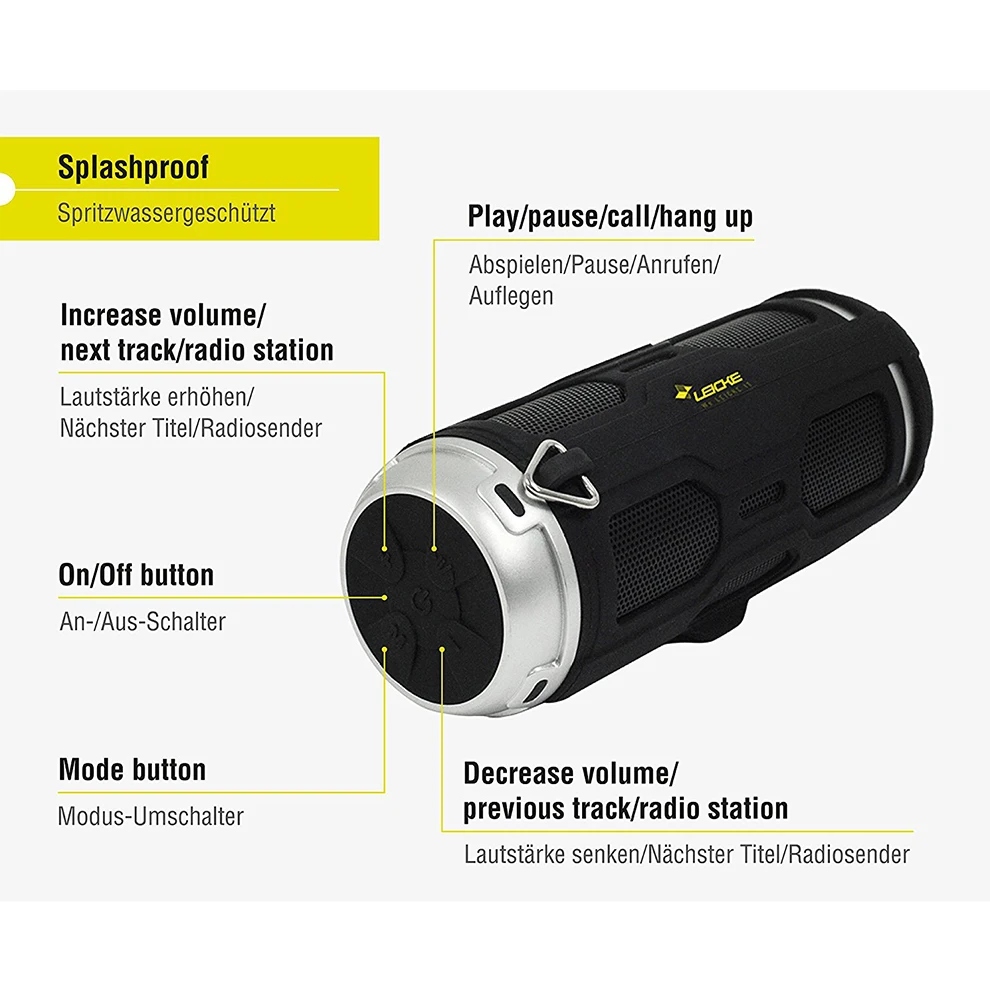 Leicke бас Bluetooth динамик Портативный беспроводной стерео Открытый водонепроницаемый Встроенный микрофон FM радио Громкая связь вызов