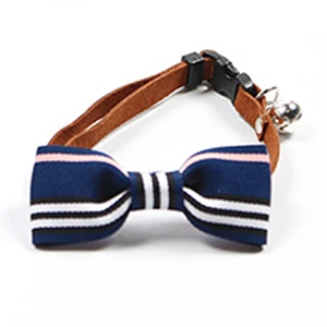 Полосатый розовый ошейник с бантиком и галстуком-бабочкой - Цвет: striped blue