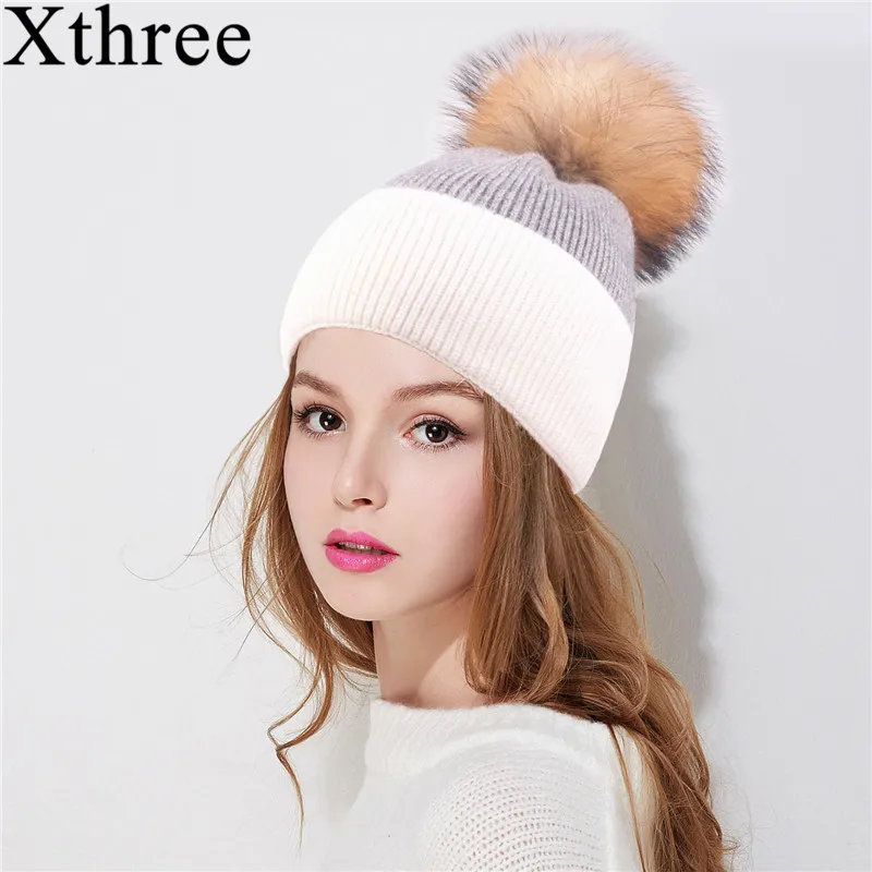 Xthree Зимние шапки Skullies шапка для женщин двухцветная вязаная шерстяная из