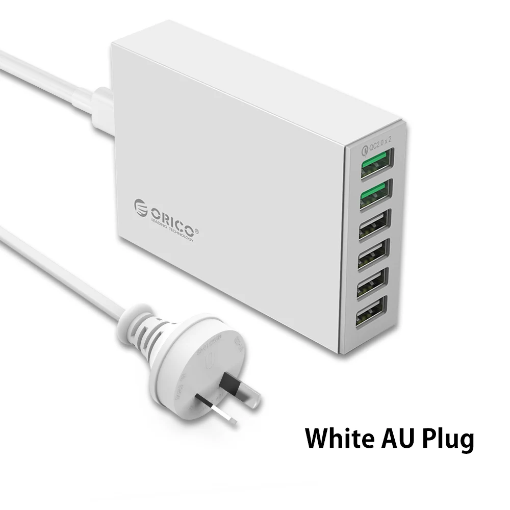 White AU ORICO QSL-6U, 6 портов, QC2.0, быстрое USB зарядное устройство для мобильного телефона, зарядное устройство для samsung, huawei, LG, Iphone, адаптер EU/US/UK/AU - Тип штекера: White AU