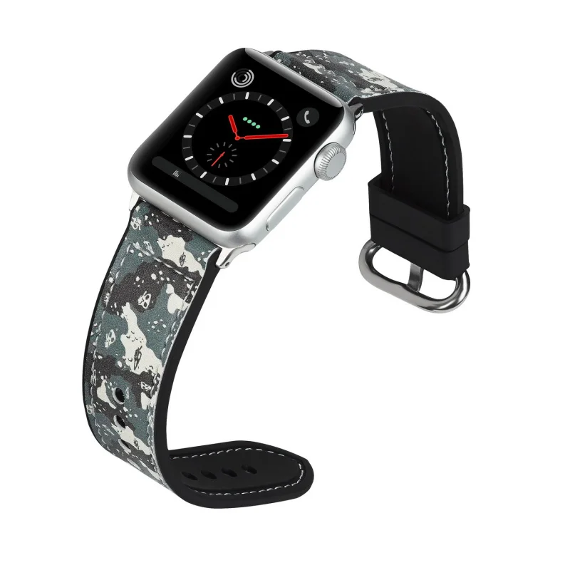 Модный ремешок для наручных часов для часов Apple Watch 5 4 3 2 1 серия специальный ремешок из натуральной кожи Камуфляж силикагель ремешок для часов