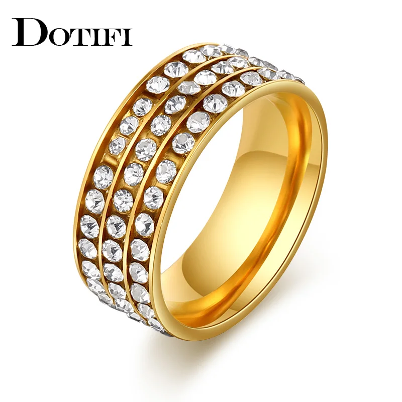 DOTIFI 316L кольца из нержавеющей стали для женщин 3 ряда прозрачного циркона