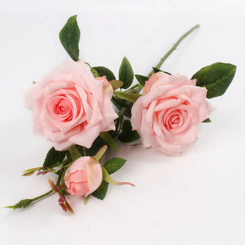 light pink JAROWN искусственные 3 головки Парижские розы искусственные растения декоративные шелковые цветы для свадьбы, дома, вечерние украшения Accor - Цвет: light pink