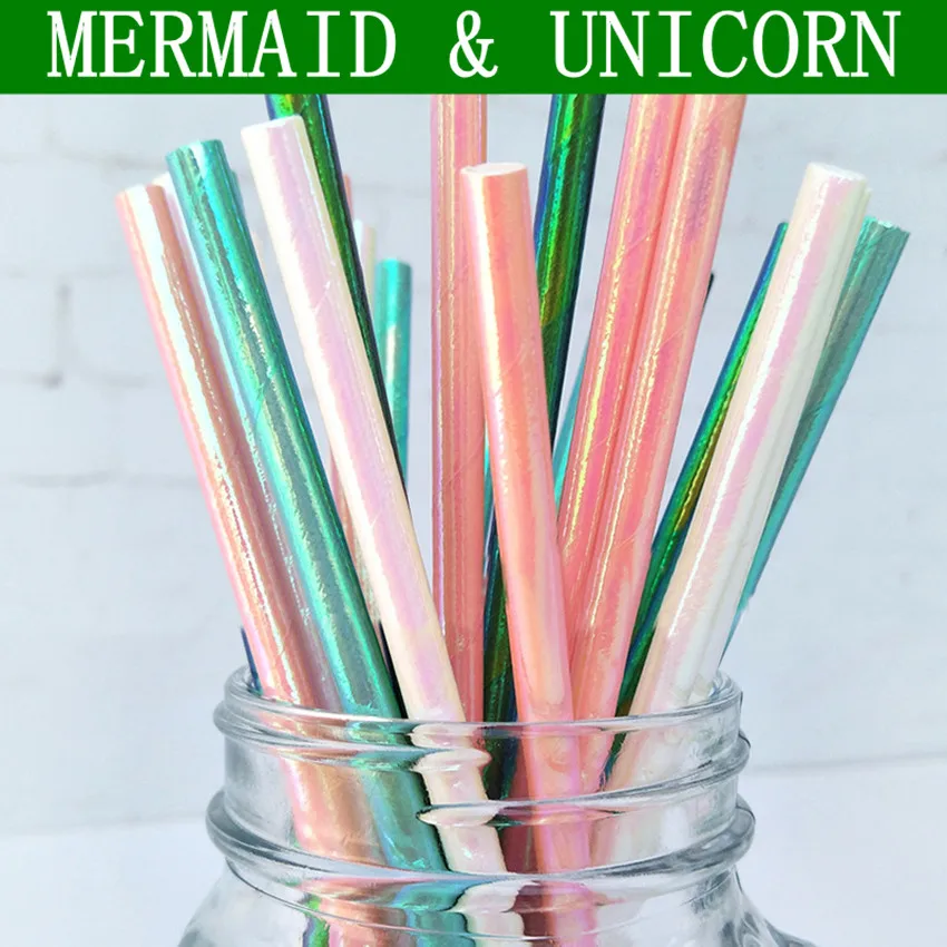 100 шт. разноцветные радужные бумажные соломинки русалки единорога для вечеринки