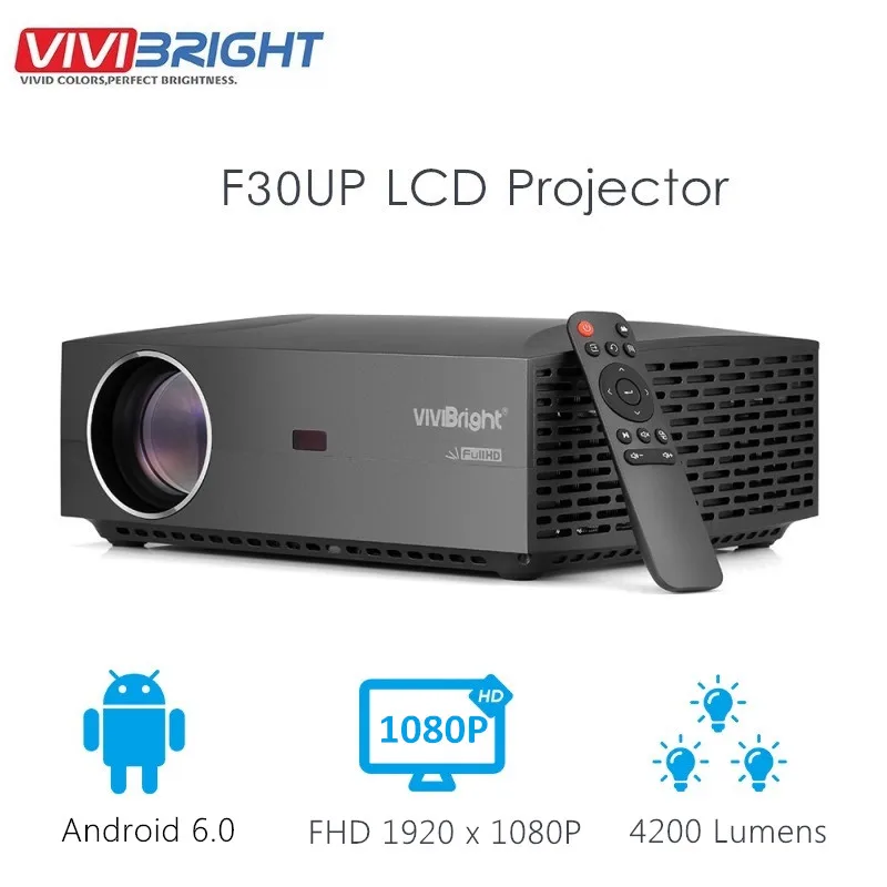 VIVIBRIGHT F30UP LCD Projector FHD Android 6.0 1920 x 1080P 4200 Lumens Bluetooth 4.0 WiFi 2GB RAM 16GB ROM Home Theater |