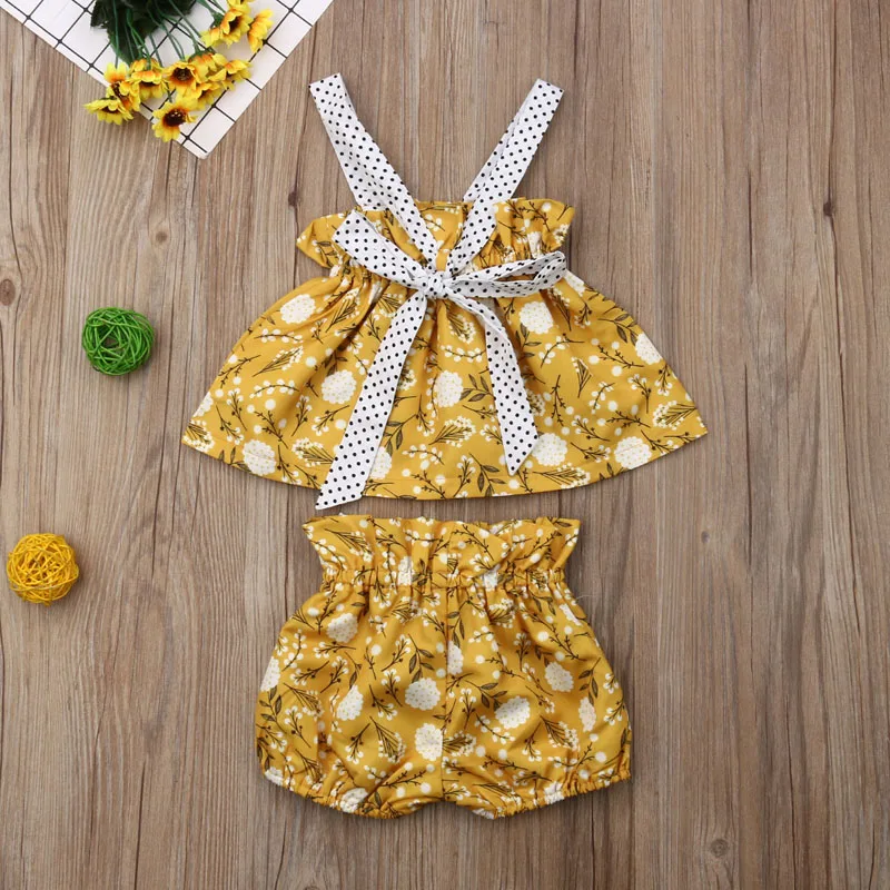 Pudcoco/комплект летней одежды для маленьких девочек жилет с цветочным рисунком топ