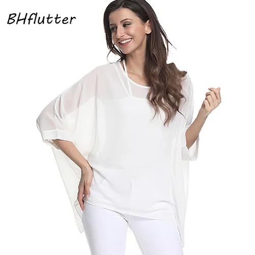 picture color BHflutter, женские блузки размера плюс,, стиль, летучая мышь, Повседневная летняя блузка, рубашка для женщин, Boho, шифоновые Рубашки, Топы, сорочка для женщин - Цвет: picture color