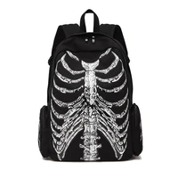 jierotyx canvas backpack halloween multifunctional school bags unisex skull skeleton printed backpack gothic designer travel bag