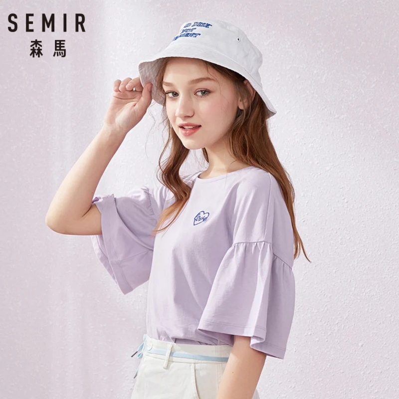 SEMIR труба рукав короткий Футболка женская 2019 лето новая круглая шея хлопок