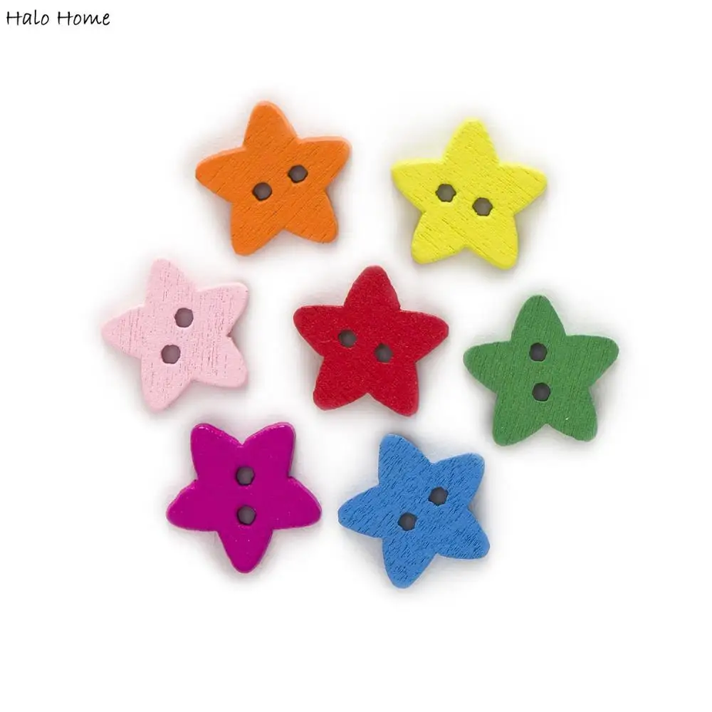 100pcs Star 13x12mm 50/100 шт 2/4 разноцветные деревянными пуговицами Декор Костюмы бытовых швейных Скрапбукинг карты рукоделие своими руками большая коллекция смешанные стили - Цвет: 100pcs Star 13x12mm