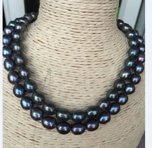 stunning double strands AAA++ 12-13mm tahitian black green necklace18&quot925 silver | Украшения и аксессуары