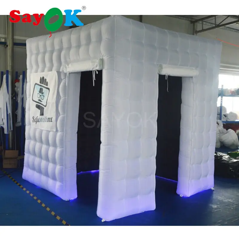 Дешевая светодиодная надувная фотобудка палатка с 2 дверями свадебная фон для
