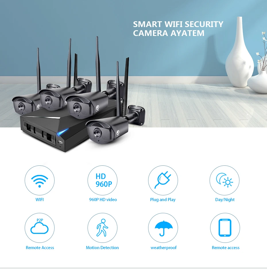 JOOAN, беспроводная система безопасности, 4CH CCTV NVR, 1080 P, wifi, камера безопасности, набор, уличная ip-камера, комплект видеонаблюдения