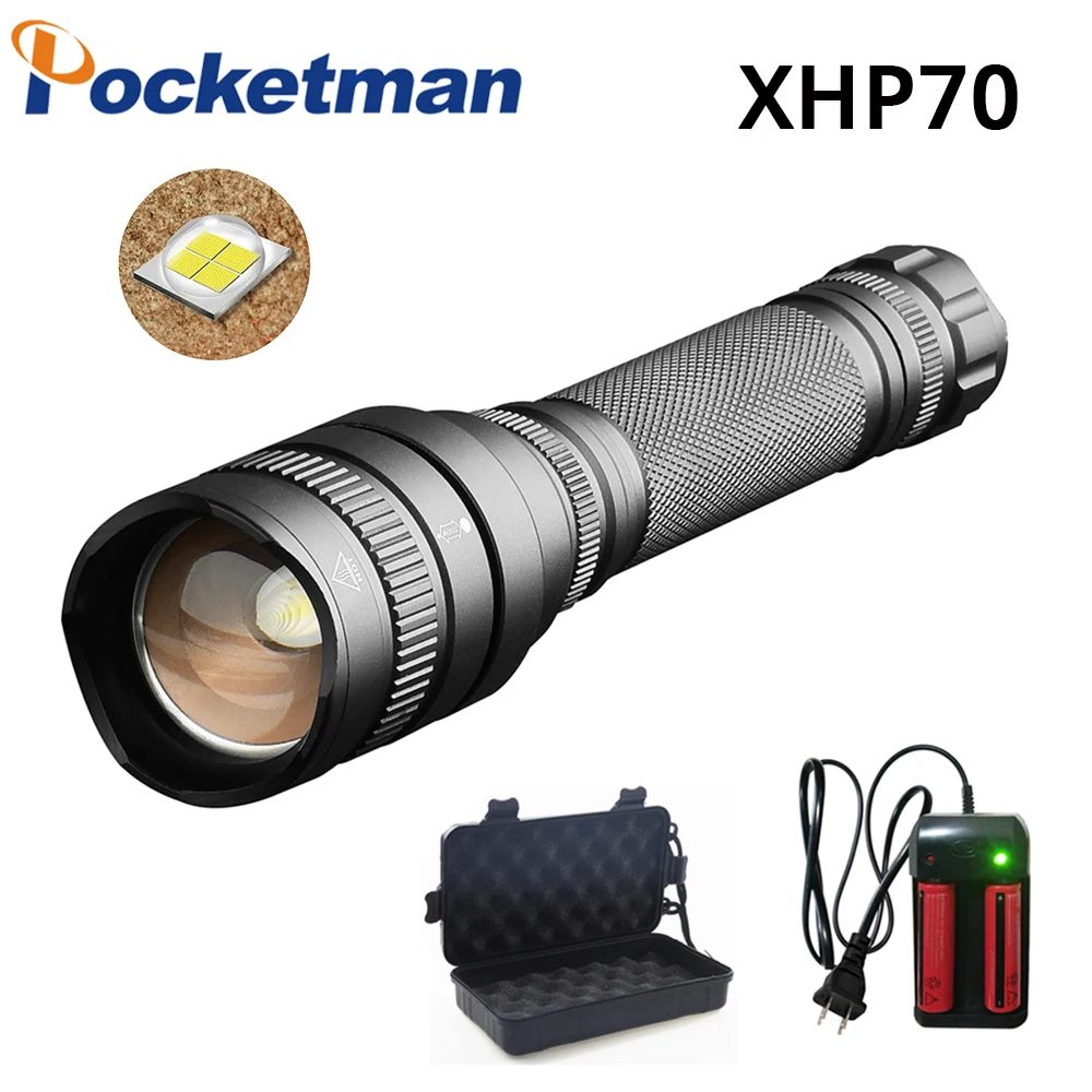 XHP70 Мощный тактический светодиодный фонарь с зумом 5 режимов лампа на 2*18650