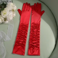 janevini fashion red stretch satin long gloves full finger bridal hand gloves wedding accessories elbow length guanti da sposa
