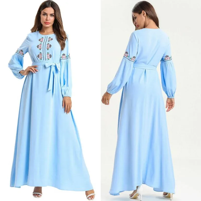 Женское мусульманское платье с цветочной вышивкой модная одежда большого
