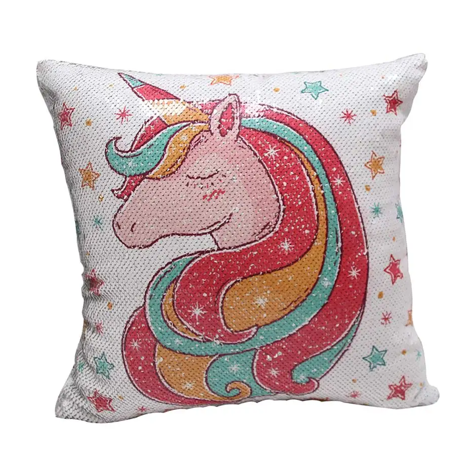 Miracille Sequins Unicorn подушка для дивана квадратный Детский мультфильм DIY Реверсивный