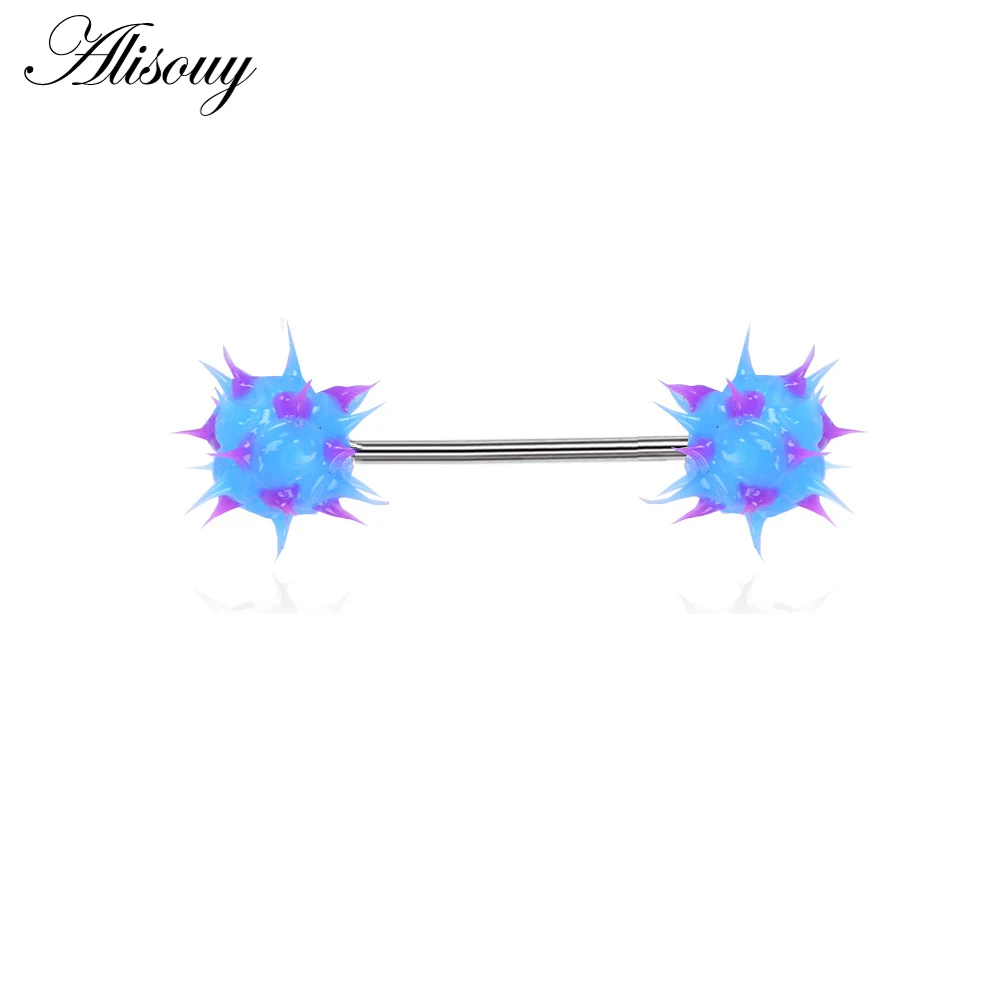 Blue Purple Alisouy 2 шт. 10 видов цветов пирсинг-штанга для языка кольцо-пирсинг в язык силиконовое кольцо для соска спирали пирсинг для пупка украшения для ушного пирсинга - Окраска металла: Blue Purple
