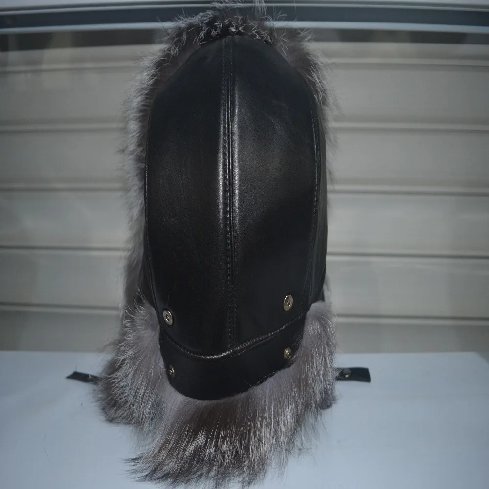 Меховая шапка мужская теплая из лисьего меха замшевые теплые наушники овчины