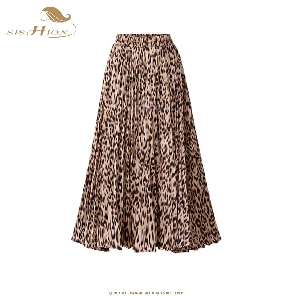 Женская леопардовая юбка SISHION длинная Плиссированная средней длины с принтом