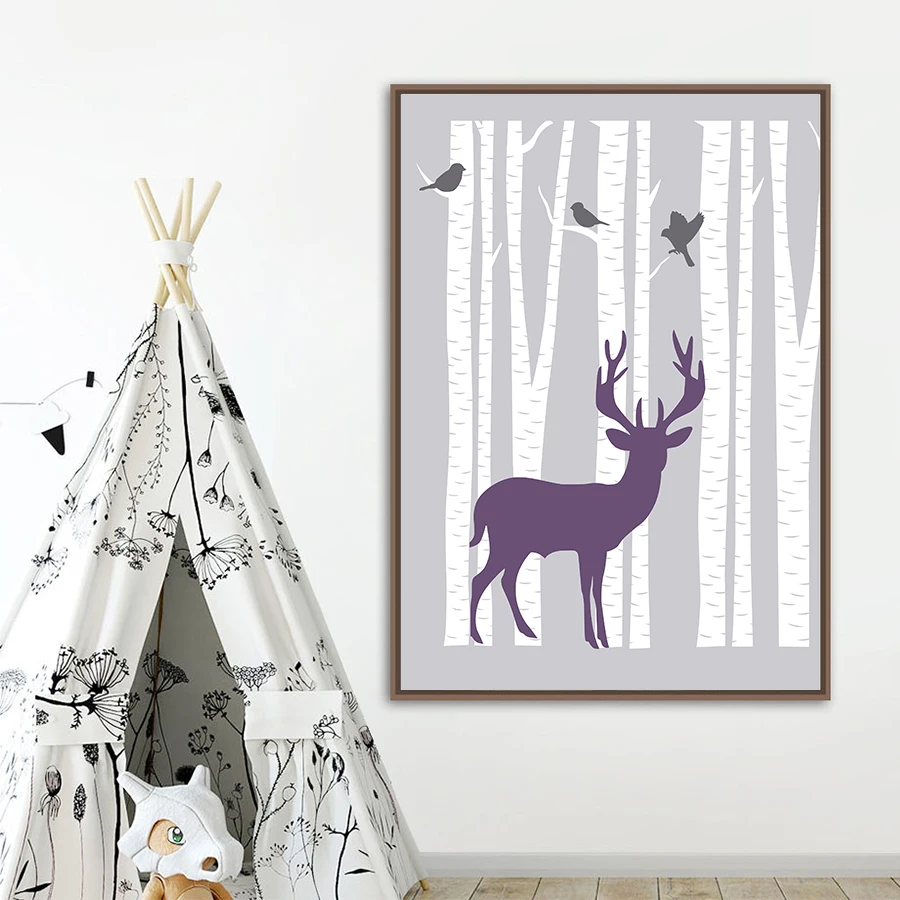 Лесной Животные Плакаты скандинавский принты Детская Wall Art Холст Картина детская