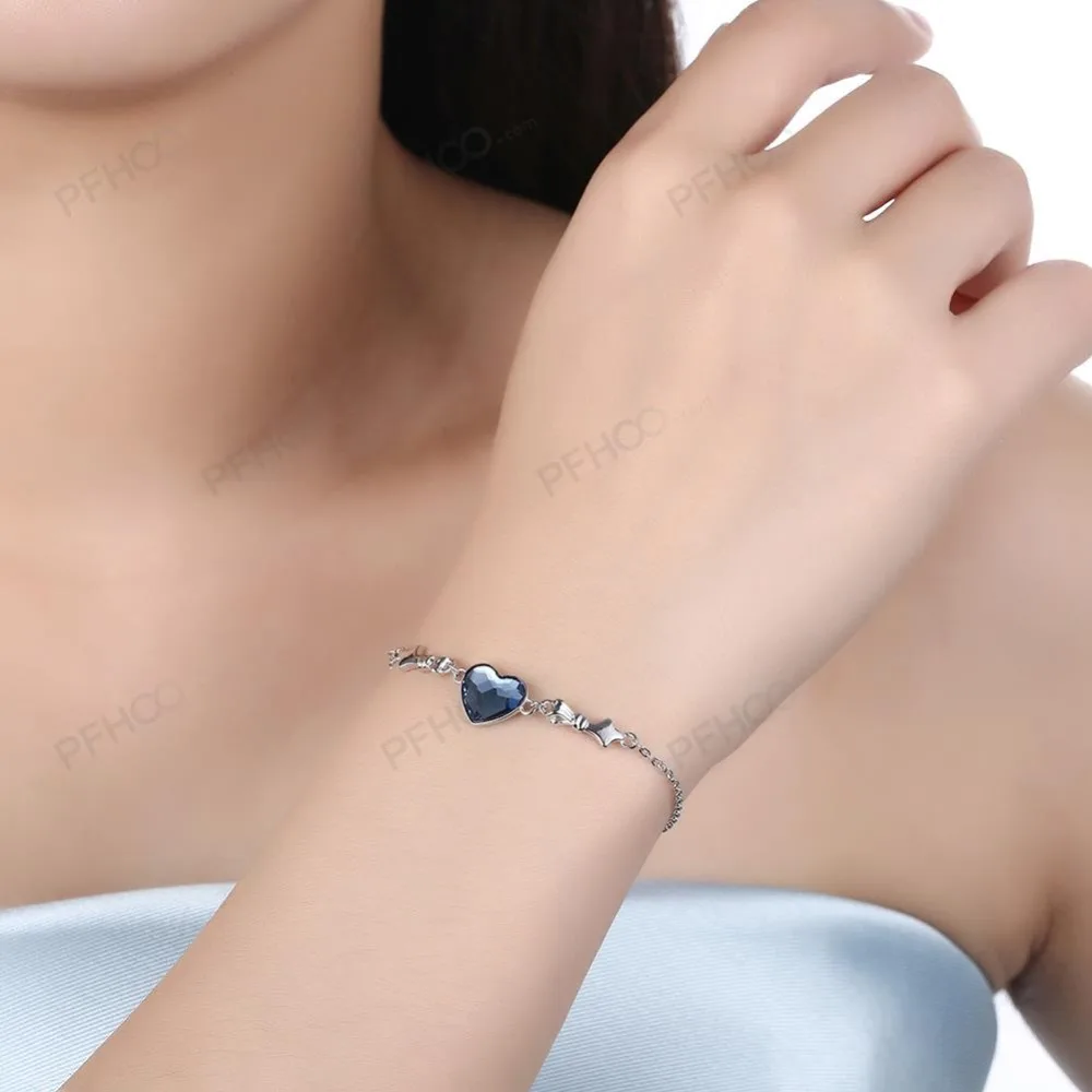 LEKANI кристаллы от Swarovski браслет 925 в форме сердца Стерлинговое Серебро Подарочный браслет женские ювелирные изделия браслет бриллиантовый