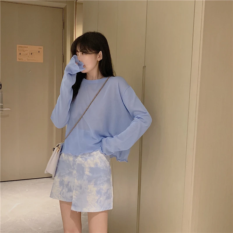 Женская летняя одежда короткий топ с длинным рукавом и разрезом открытой спиной