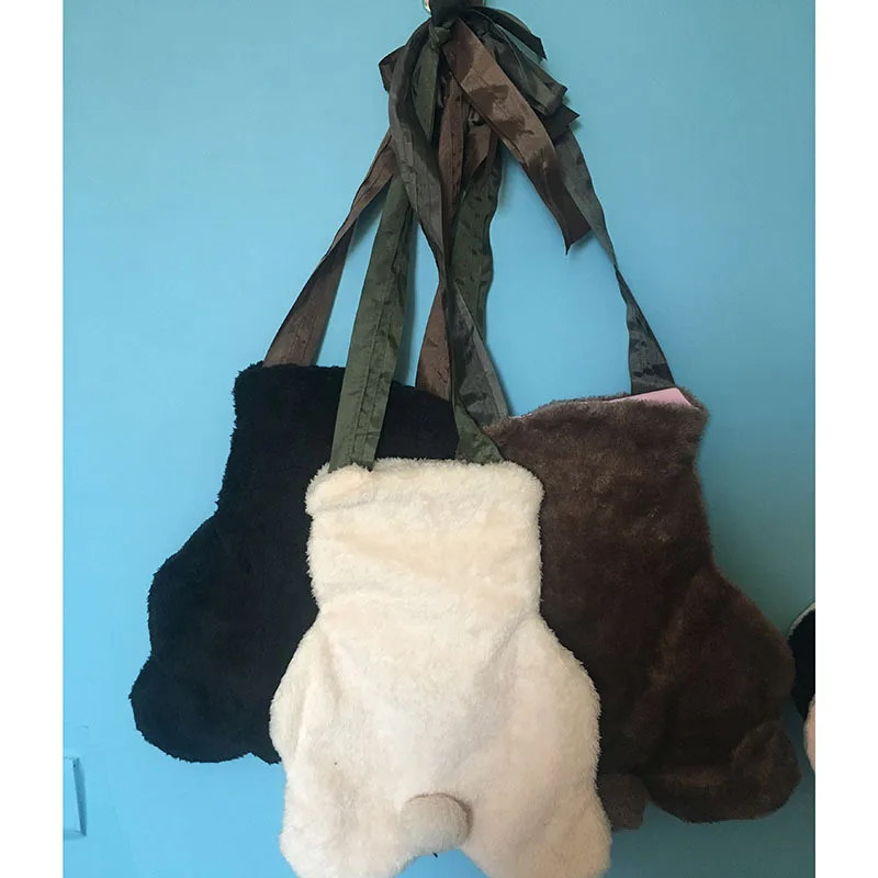 Милая плюшевая ручная сумка на одно плечо с меховым медведем Женская