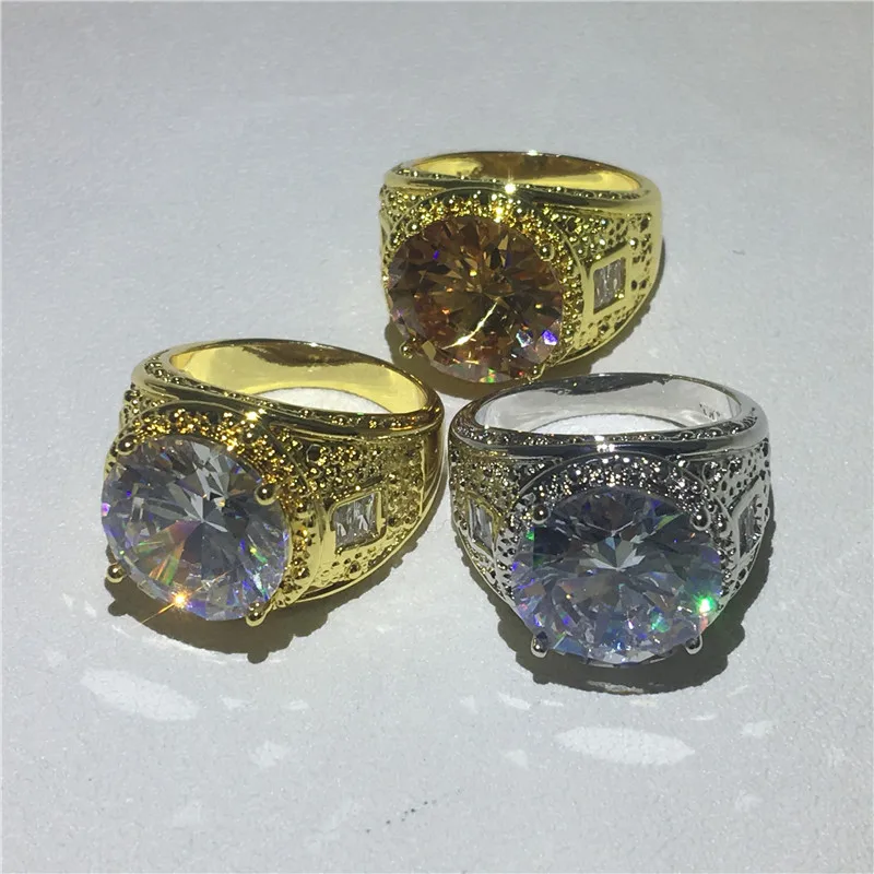 Косынка мужской большое кольцо 15ct AAAAA Cz камень Золотое покрытие вечерние