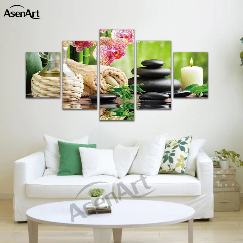 Картина из бамбукового камня Будды с 5 панелями украшение для дома печать на