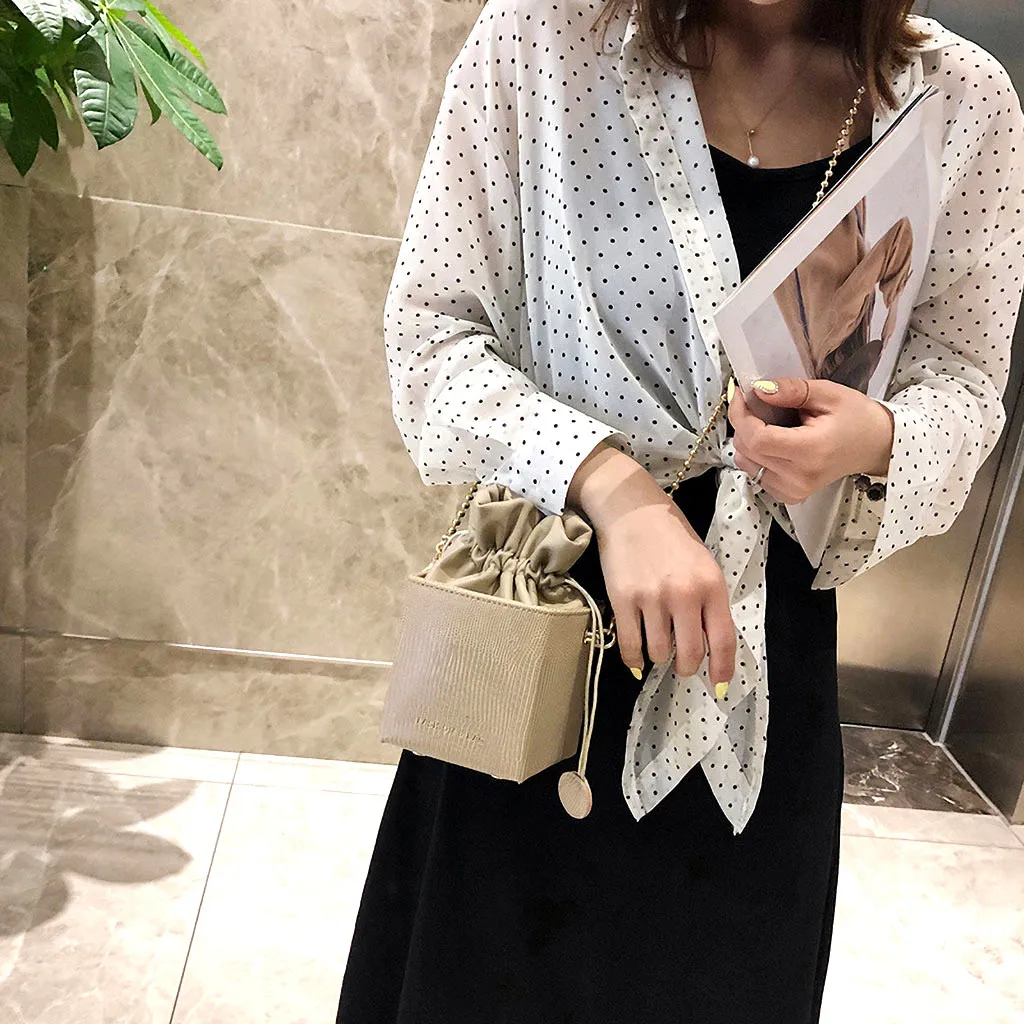 Drawstring box bag Women's Simple All-purpose Small Bucket Bag Single Shoulder Messenger Bags female chain crossbody sac a main