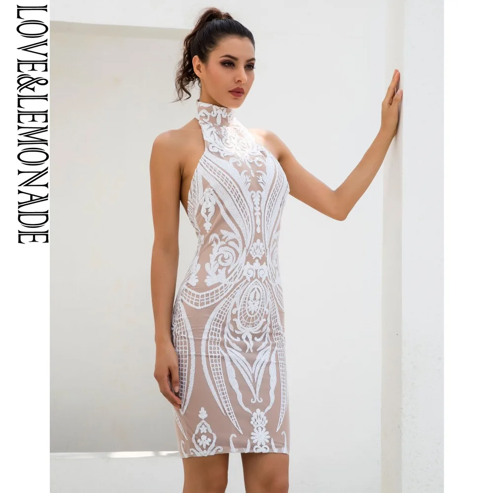Love& Lemonade сексуальные белые ретро блестки Halo Bodycon Вечерние платья LM80008
