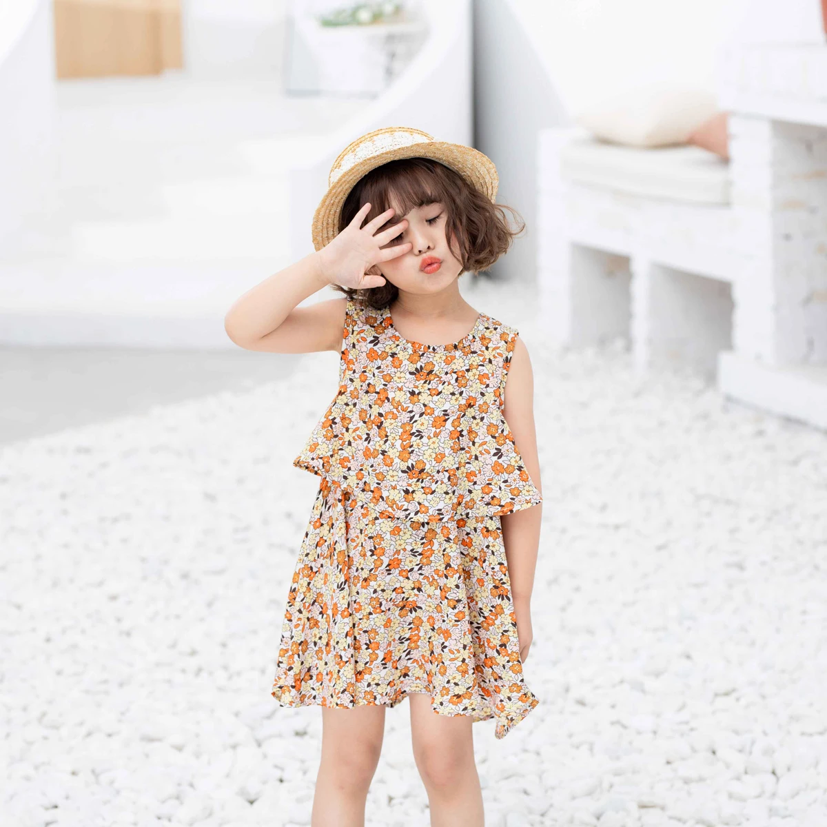 Летнее платье-пачка с цветочным рисунком для новорожденных девочек пляжный