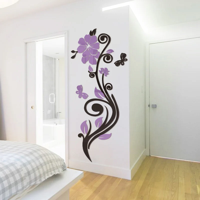 Роза цветок ротанга акриловый зеркальный декоративный стикер 3D художественный