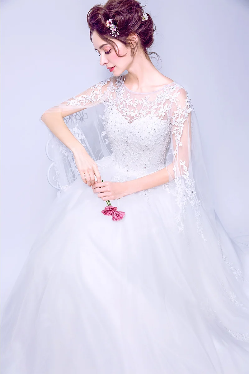Vestido De Noiva Рубашка с короткими рукавами Свадебные платья А жемчуг Кружево