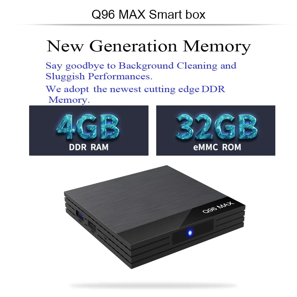 Android 9.0 smart set top box Q96MAX 32GB flash 4GB DDR III WIFI 2.4G Support SD HD Max 6K pixel 1 High speed USB 3.0