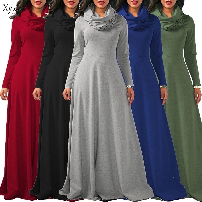 

Women's Neckerchief Solid Long Dress Drape Long Sleeve Party Holiday Maxi Dress