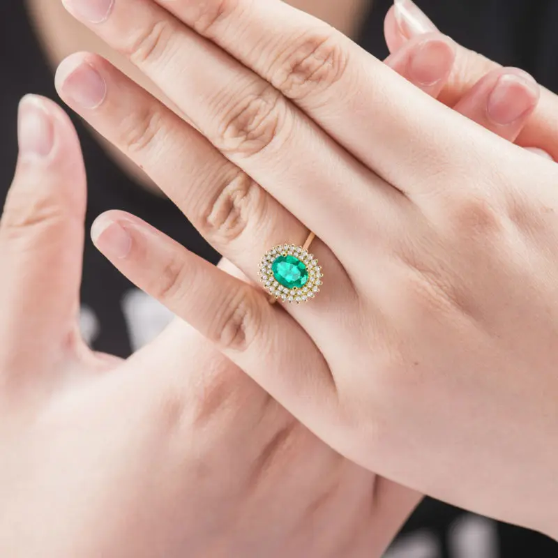 LOVERJEWELRY 18KT желтое золото Роскошные Кольца с натуральным изумрудом юбилейные