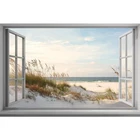 Алмазная картина 5D сделай сам, полноразмернаякруглая вышивка Окно, вышивка крестиком на пляже, праздничный декор, домашний декор, подарок