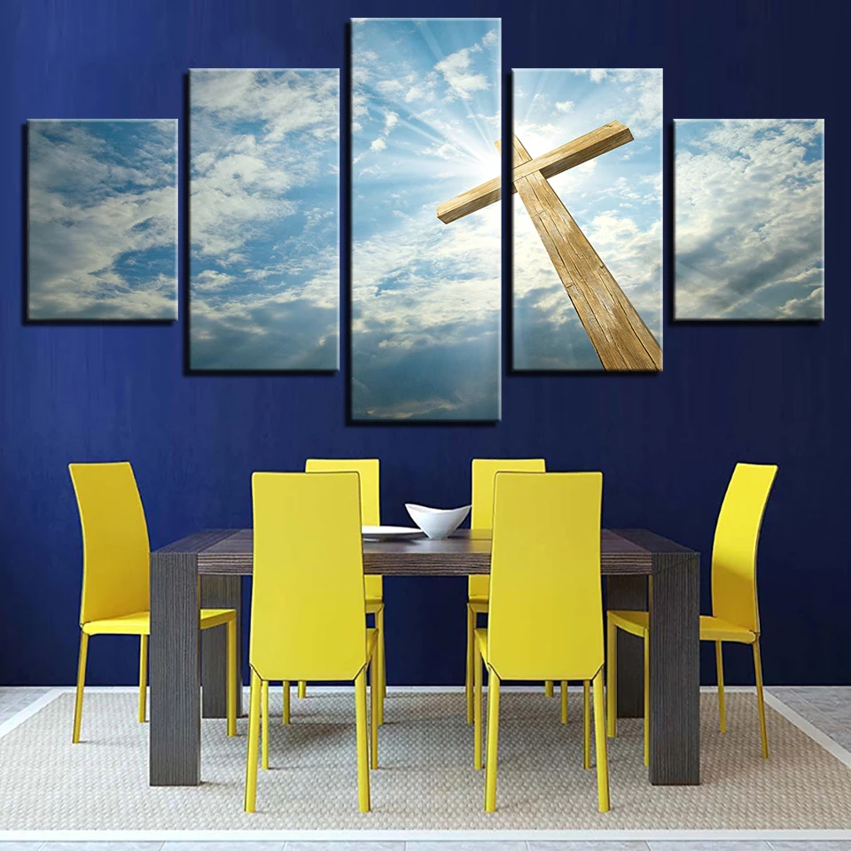 5 шт. настенные картины с изображением голубого неба и Иисуса|decoration for living room|canvas