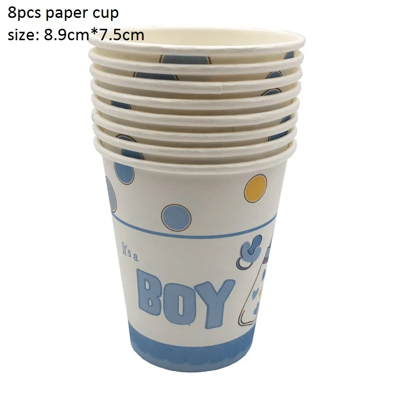 blue paper cup Это мальчик девочка детская душевая Посуда декоративная бумага для вечеринок баннер соломинки салфетки пластиковая скатерть и набор столовых приборов - Цвет: blue paper cup