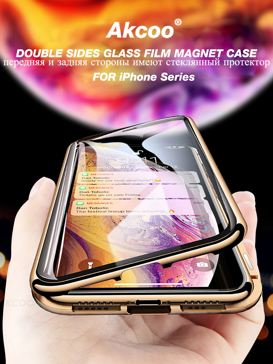 Чехол Akcoo для iPhone XS Max с магнитной адсорбцией, переднее и заднее закаленное стекло на весь экран для iPhone 6S 7 8 Plus XR, чехол s