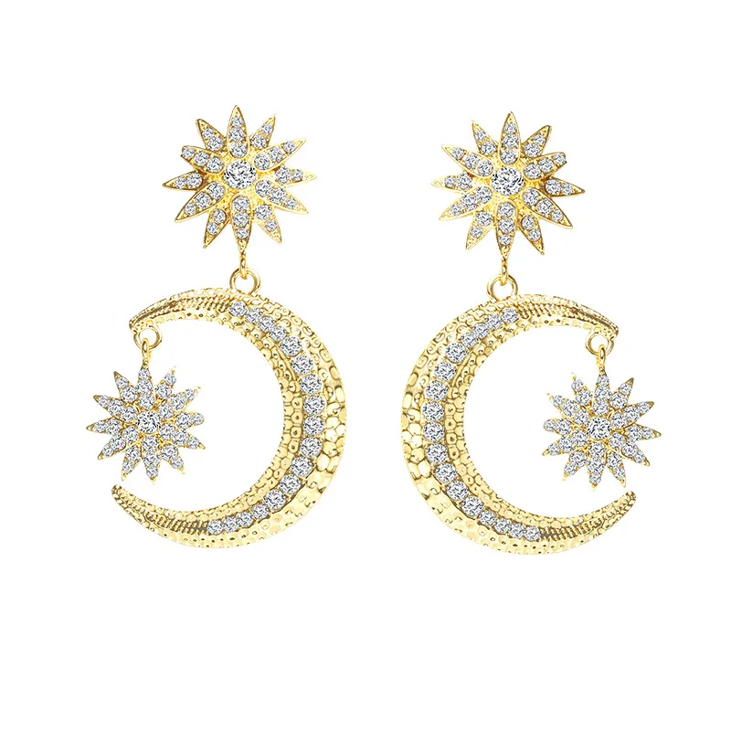 HEBEHERA Sun Moon Crystal Earrings for Women Exaggeration Earing Fashion Female Personality Jewelry Gift Wholesale | Украшения и