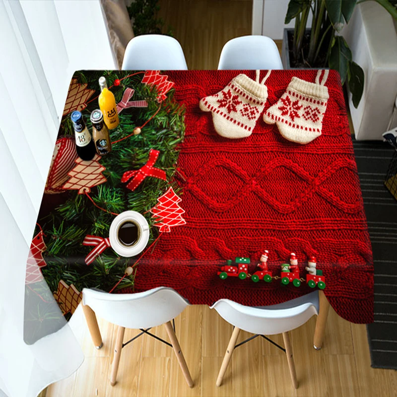 

Customizable 3D Tablecloth Red Christmas Tree New Year Theme Dustproof Thicken Cotton Rectangular/Round Wedding Table Cloth BE92