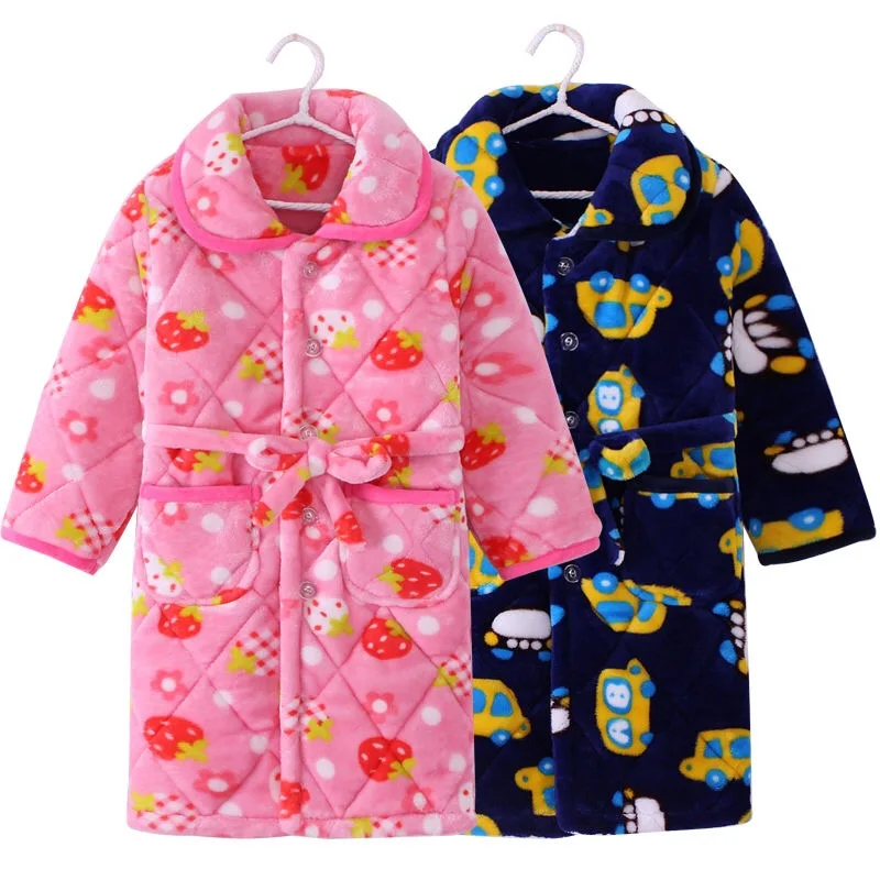 Зимние теплые банные халаты для мальчиков и девочек ночная рубашка малышей