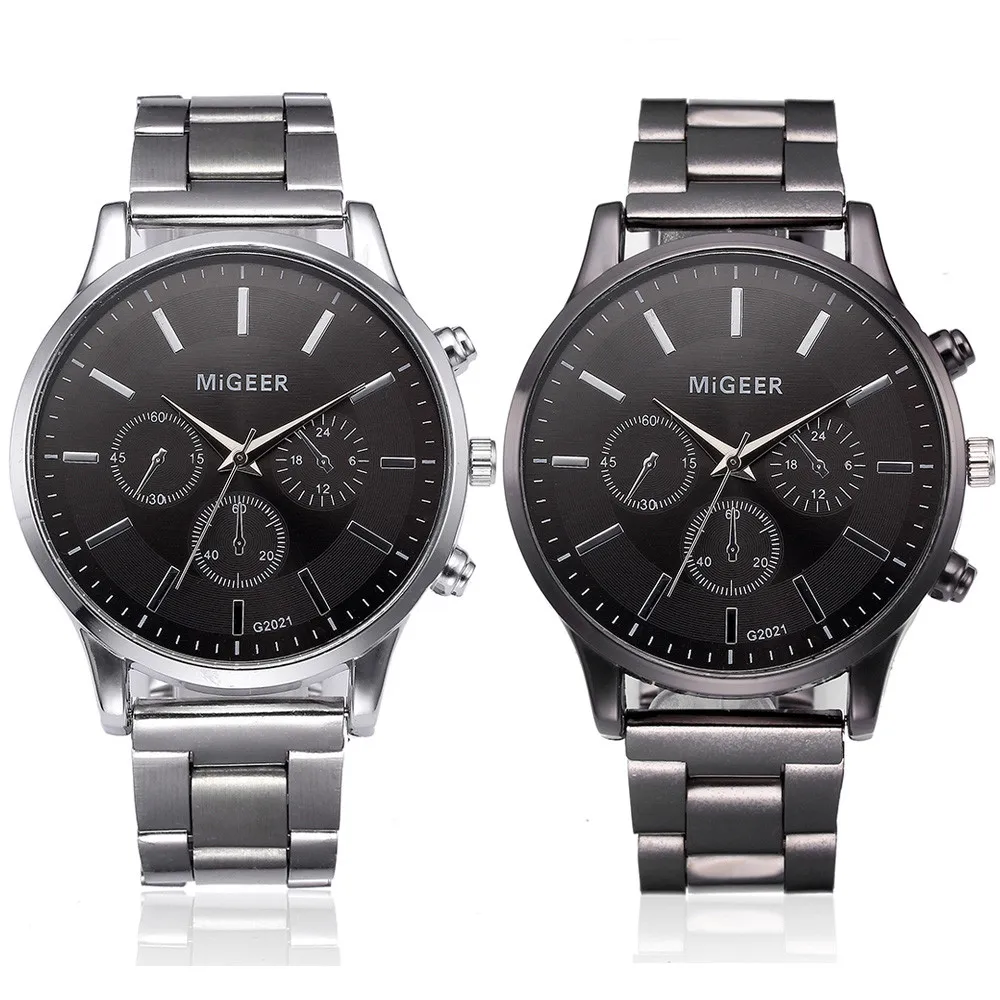 

MIGEER Fashion Casual Man Watch Folding Clasp Safety Crystal Stainless Steel Analog Men Clock Quartz Wrist Watch horloges mann
