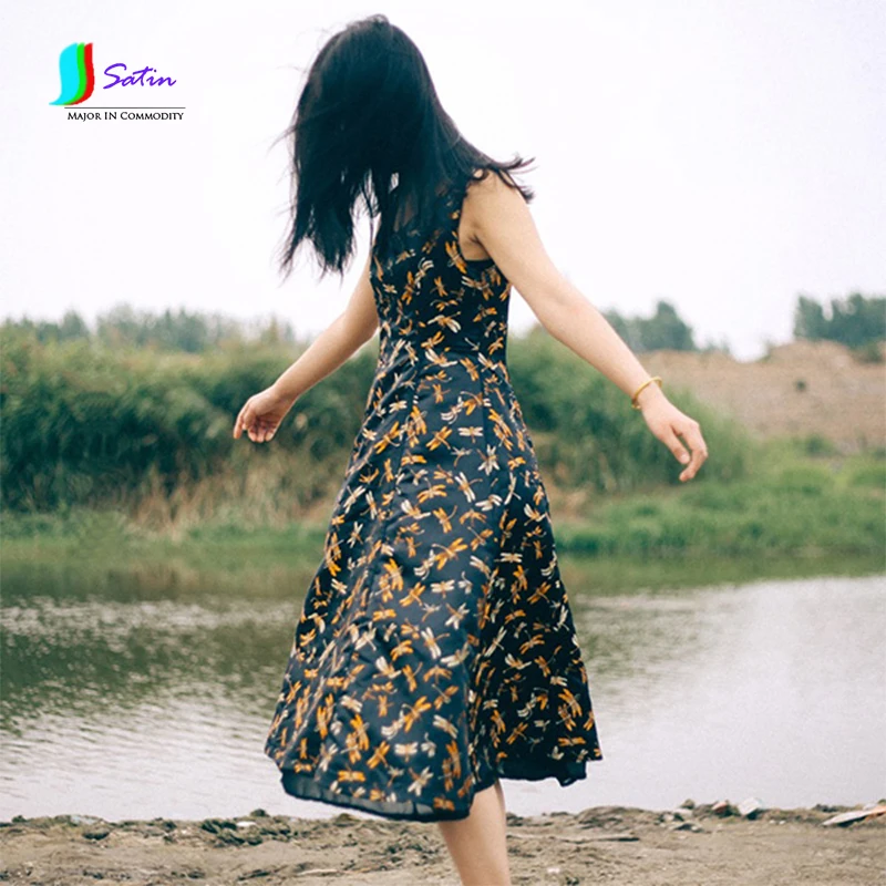 Цветная жаккардовая ткань с рисунком стрекозы имитация шелка парчовая китайский